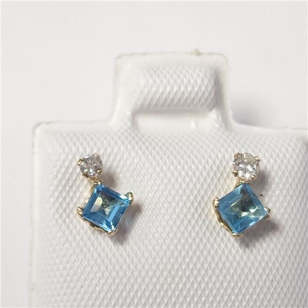 $500 10K Blue Topaz(0.44ct) Diamond(0.06ct) Earrings