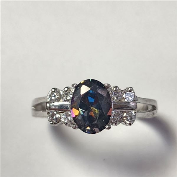$120 Silver Mystic Topaz And Cz Ring