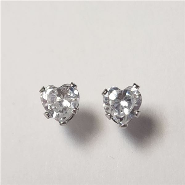 $240 14K Cz Heart Shape Screwback(2ct) Earrings