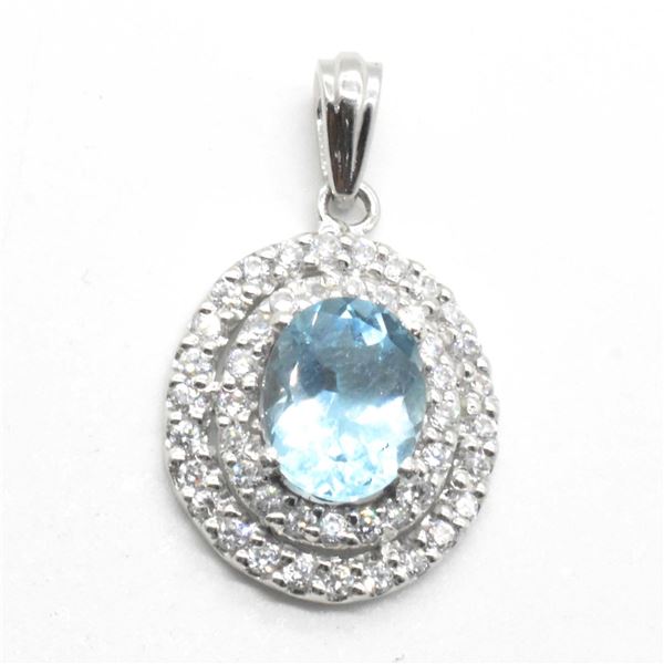 Silver Blue Topaz Cz(4.1ct) Pendant