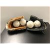 Image 1 : Group of 2 assorted baseball gloves w/ assorted large balls - includes Louisville Hybrid HD9 Defense