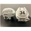 Image 1 : Group of 2 white Bauer adjustable hockey helmets - includes Reakt 95 S & IMS 5.0 L