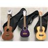 Image 1 : Group of 3 assorted ukuleles w/ bags - includes Leho/ Stagg & Beaver Creek