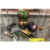 Image 1 : Lot of Ray Ban sunglasses, fountain pens, Vintage world globe and brass Dragon bowl