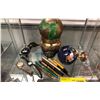 Image 2 : Lot of Ray Ban sunglasses, fountain pens, Vintage world globe and brass Dragon bowl