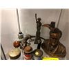 Image 2 : Antique decorative lot with Horn candle holder and various tins etc.