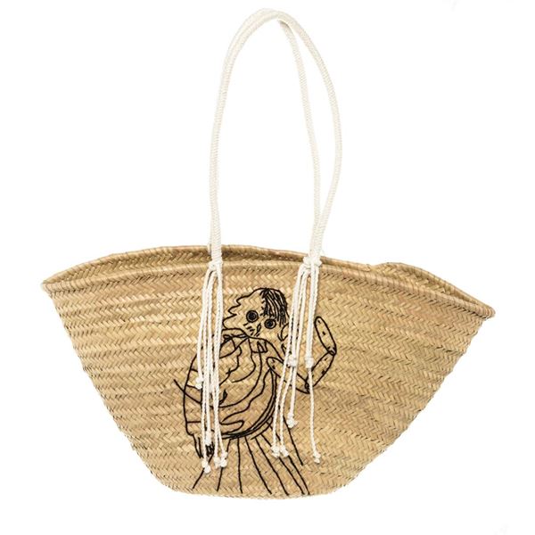 Celine Neutral Woven Embroidered Straw Classic Panier Bucket Bag