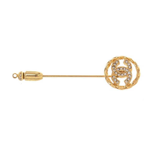 Chanel Gold CC Rhinestone Pin Brooch