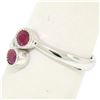 Image 2 : NEW Custom Made 14k White Gold Round Bezel Set Ruby Two Stone Simple Bypass Ring