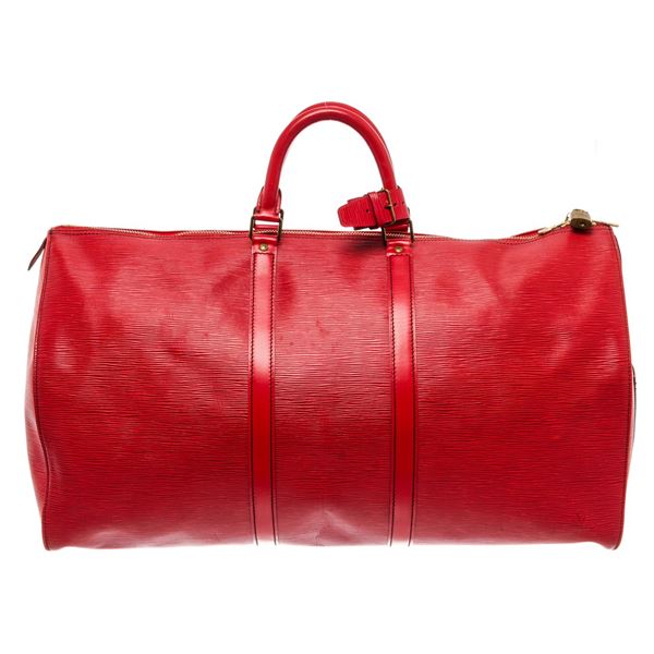 Louis Vuitton Red Epi Leather Keepall 55 Travel Bag