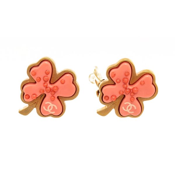 Chanel Pink Clover Earrings