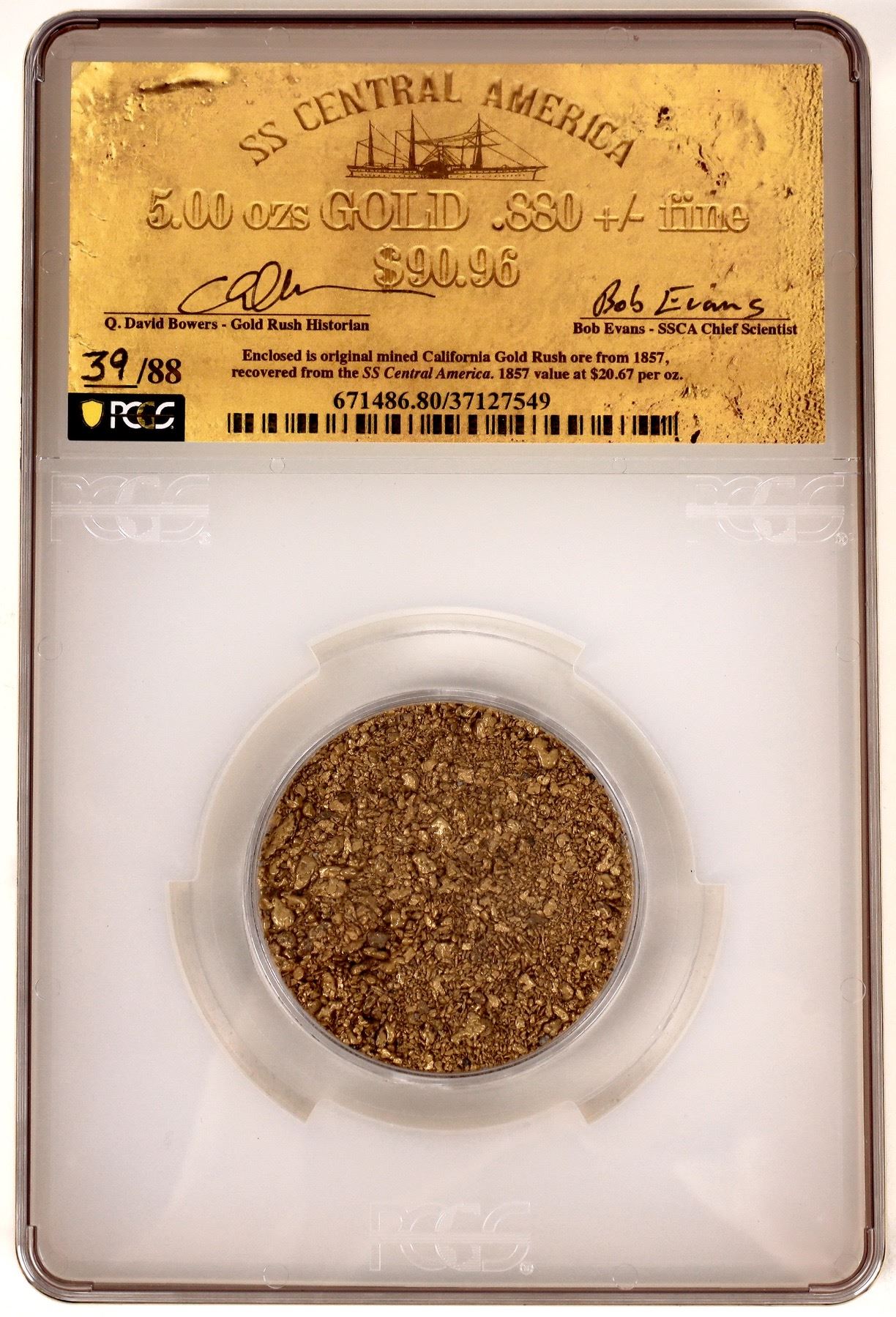 Five Troy Ounces Of Placer Gold From The S S Central America 1857 five-troy-ounces-of-placer-gold-from-the-s-s-central-america-1857