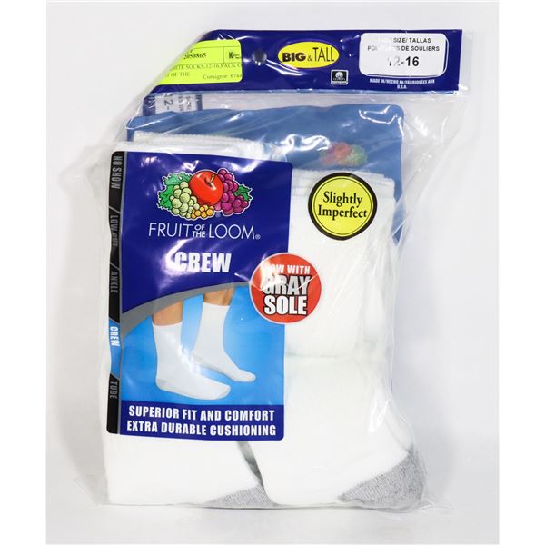 CREW WHITE SOCKS,12-16,PACK OF 6,FRUIT OF THE