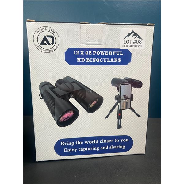 Lot of 1 Pair of 12x42 Powerful HD Binoculars w/ Tripod Stand