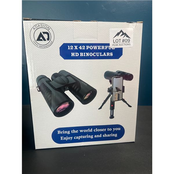 Lot of 1 Pair of 12x42 Powerful HD Binoculars w/ Tripod Stand