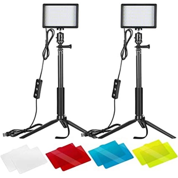 Lot of Neewer 2pack Dimmable 5600K USB LED Video Lights w/ Tripod Stand