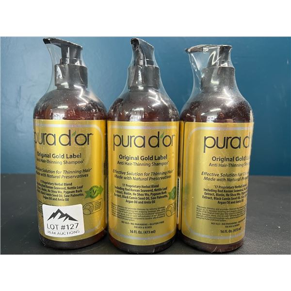 Lot of 3 Purador Original Gold Label Anti-Hair Thinning Shampoos - 16 fl oz. each