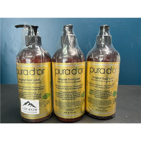 Lot of 3 Purador Original Gold Label Anti-Hair Thinning Shampoos - 16 fl oz. each
