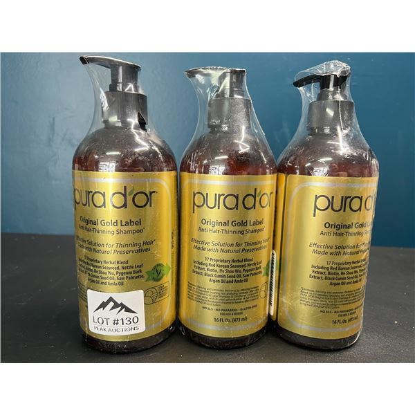 Lot of 3 Purador Original Gold Label Anti-Hair Thinning Shampoos - 16 fl oz. each