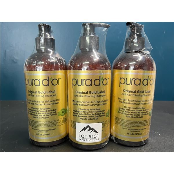 Lot of 3 Purador Original Gold Label Anti-Hair Thinning Shampoos - 16 fl oz. each
