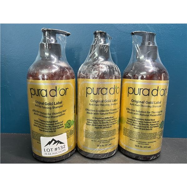 Lot of 3 Purador Original Gold Label Anti-Hair Thinning Shampoos - 16 fl oz. each