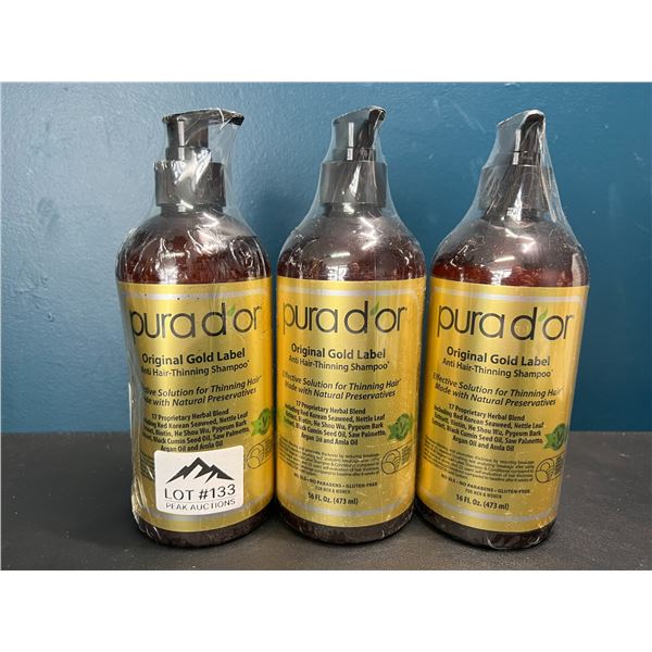 Lot of 3 Purador Original Gold Label Anti-Hair Thinning Shampoos - 16 fl oz. each
