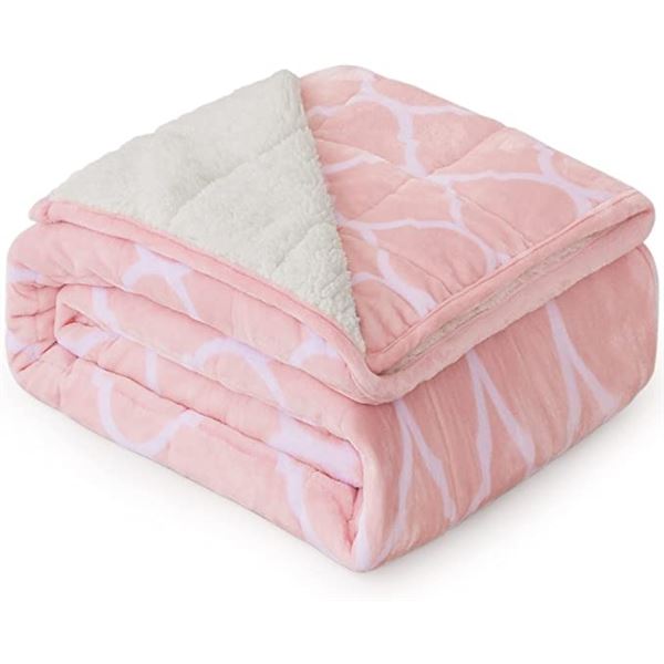 Lot of 1 Weighted Blanket for Adults - Pink - 15lbs - Sherpa Fleece