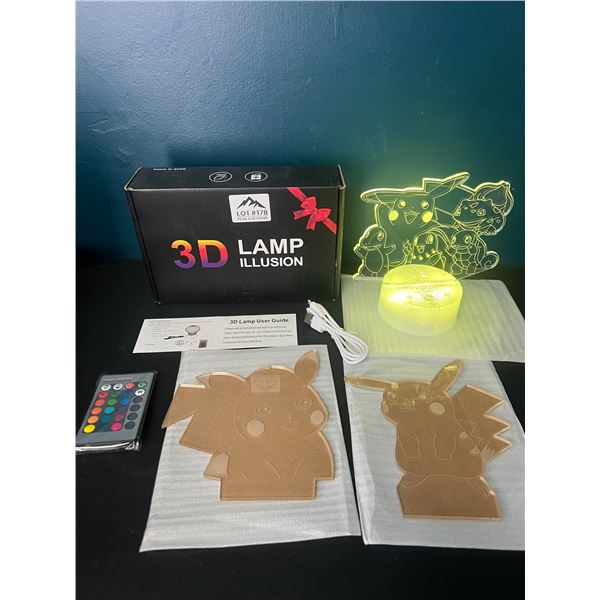 Lot of 1 Pokemon 3D LED Color-Changing Lamp w/ Remote Control - 3 Pokemon Designs Included!