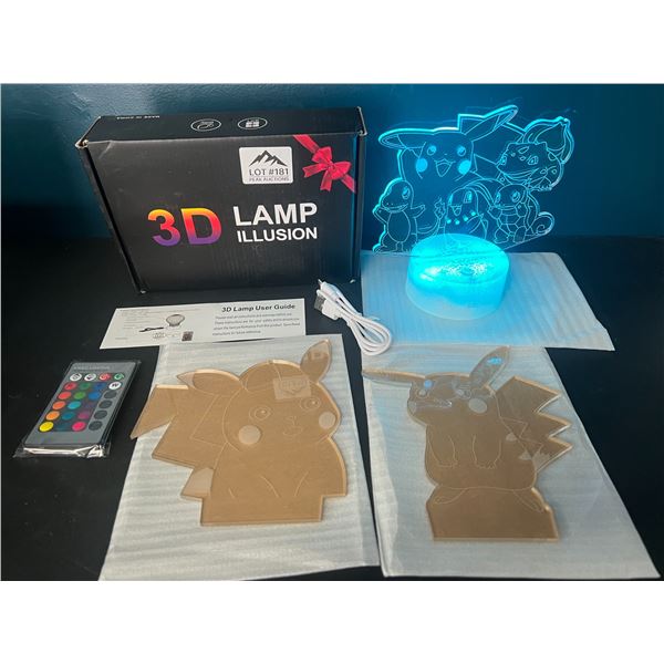 Lot of 1 Pokemon 3D LED Color-Changing Lamp w/ Remote Control - 3 Pokemon Designs Included!