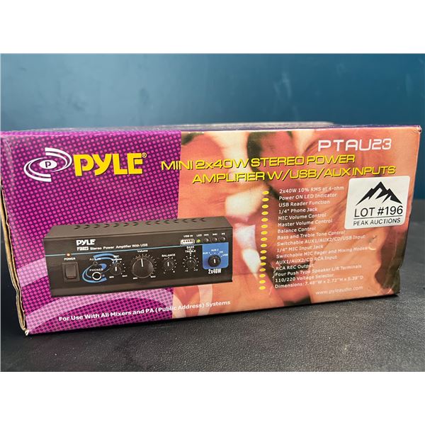 Lot of 1 PYLE Mini 2x40W Stereo Power Amplifier w/ USB/ Aux Inputs