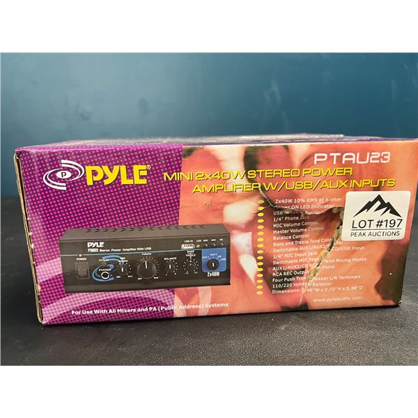 Lot of 1 PYLE Mini 2x40W Stereo Power Amplifier w/ USB/ Aux Inputs