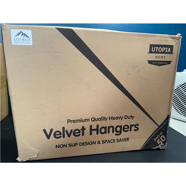 Lot of 1 Box of Velvet Coat Hangers - Pack of 50 - Black