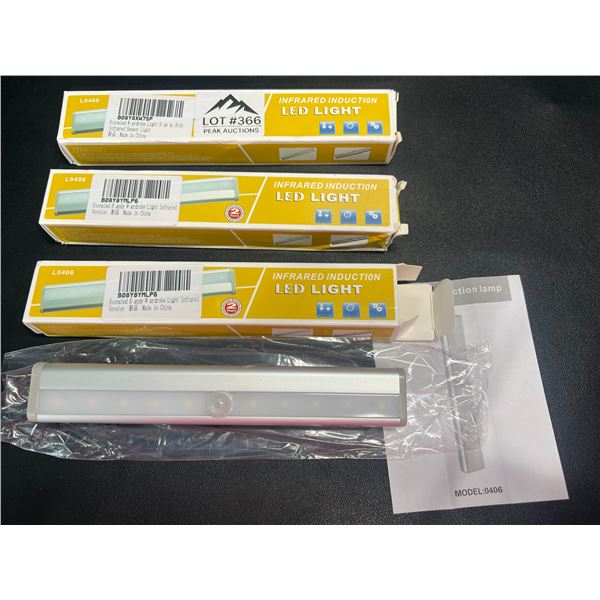 Lot of 3 LED Motion Sensor Lights - Stick On Under Cabinets, In Closets, on Stairs etc.