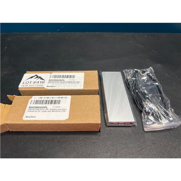 Lot of 2 Portable External Hard Drives - 2TB each - Silver