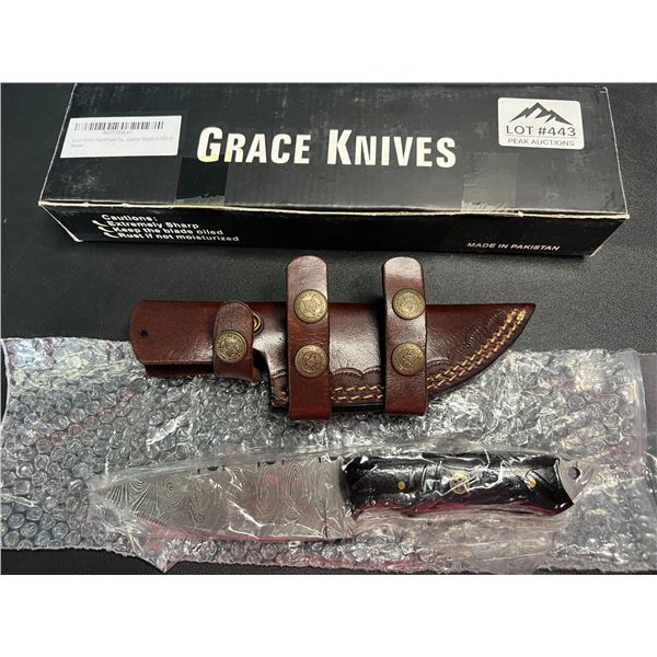 Lot of 1 Grace Knives 8.5" Damascus Steel Hunting Knife w/ Leather Sheath (G-1051 H)