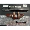 Image 1 : Lot of 1 Grace Knives 8.5" Damascus Steel Hunting Knife w/ Leather Sheath (G-1051 H)
