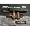 Image 1 : Lot of 1 Grace Knives 8.5" Damascus Steel Hunting Knife w/ Leather Sheath (G-1051 H)