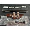 Image 1 : Lot of 1 Grace Knives 8.5" Damascus Steel Hunting Knife w/ Leather Sheath (G-1051 H)