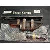 Image 1 : Lot of 1 Grace Knives 9" Damascus Steel Hunting Knife w/ Leather Sheath (G-127 WW)