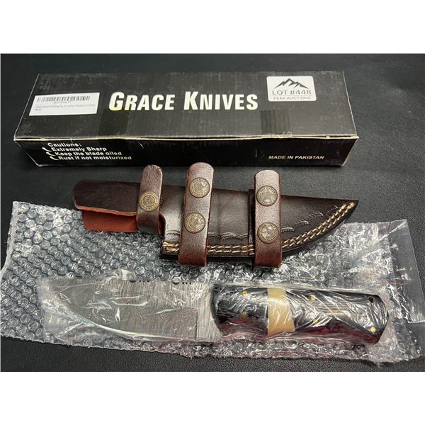 Lot of 1 Grace Knives 9" Damascus Steel Hunting Knife w/ Leather Sheath (G-127 WW)