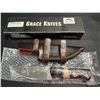 Image 1 : Lot of 1 Grace Knives 9" Damascus Steel Hunting Knife w/ Leather Sheath (G-127 WW)