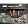 Image 1 : Lot of 1 Grace Knives 9" Damascus Steel Hunting Knife w/ Leather Sheath (G-127 WW)