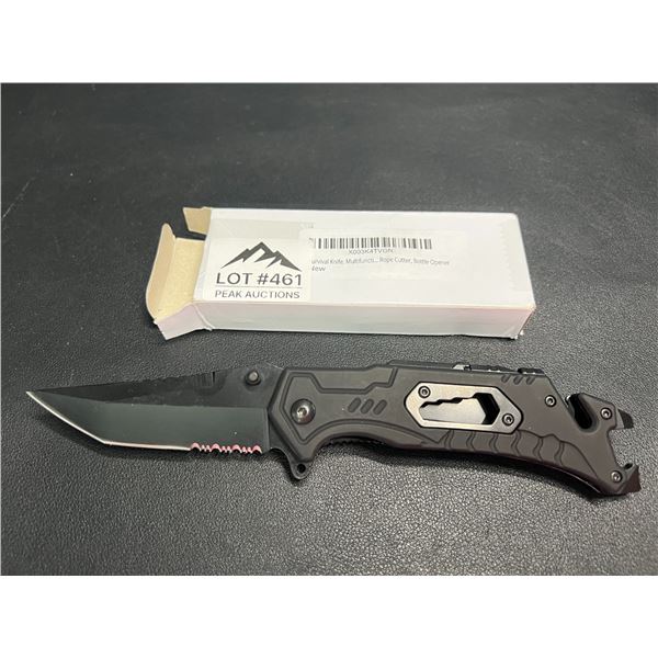 Lot of 1 Tactical/Survival Multifunctional Folding Knife - Black - w/ Rope Cutter/Bottle Opener