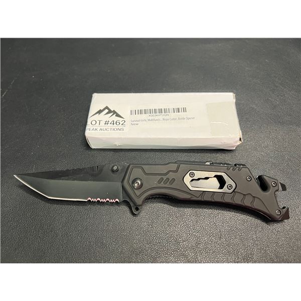 Lot of 1 Tactical/Survival Multifunctional Folding Knife - Black - w/ Rope Cutter/Bottle Opener