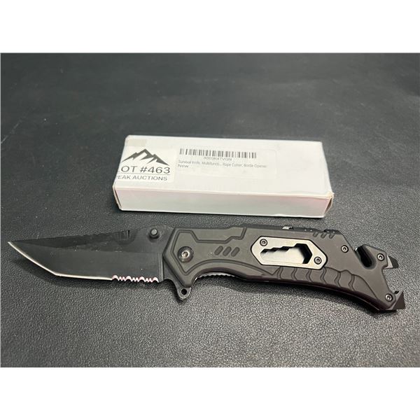 Lot of 1 Tactical/Survival Multifunctional Folding Knife - Black - w/ Rope Cutter/Bottle Opener