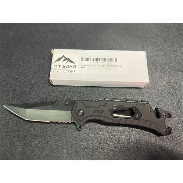 Lot of 1 Tactical/Survival Multifunctional Folding Knife - Black - w/ Rope Cutter/Bottle Opener