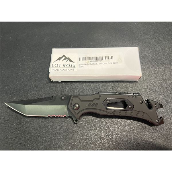 Lot of 1 Tactical/Survival Multifunctional Folding Knife - Black - w/ Rope Cutter/Bottle Opener