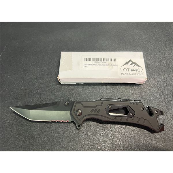 Lot of 1 Tactical/Survival Multifunctional Folding Knife - Black - w/ Rope Cutter/Bottle Opener