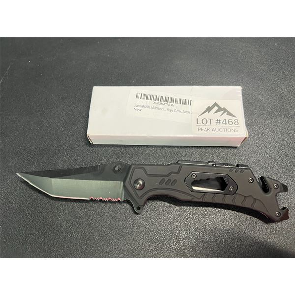Lot of 1 Tactical/Survival Multifunctional Folding Knife - Black - w/ Rope Cutter/Bottle Opener