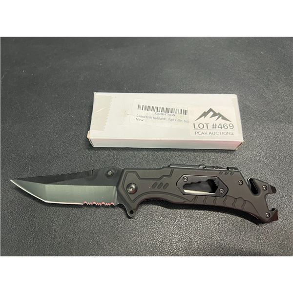 Lot of 1 Tactical/Survival Multifunctional Folding Knife - Black - w/ Rope Cutter/Bottle Opener